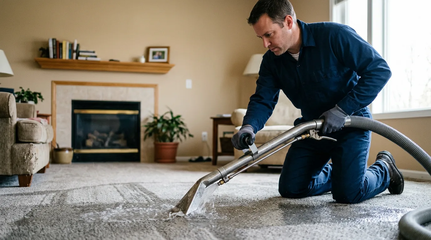 Water damage restoration technician working near Bridport, VT